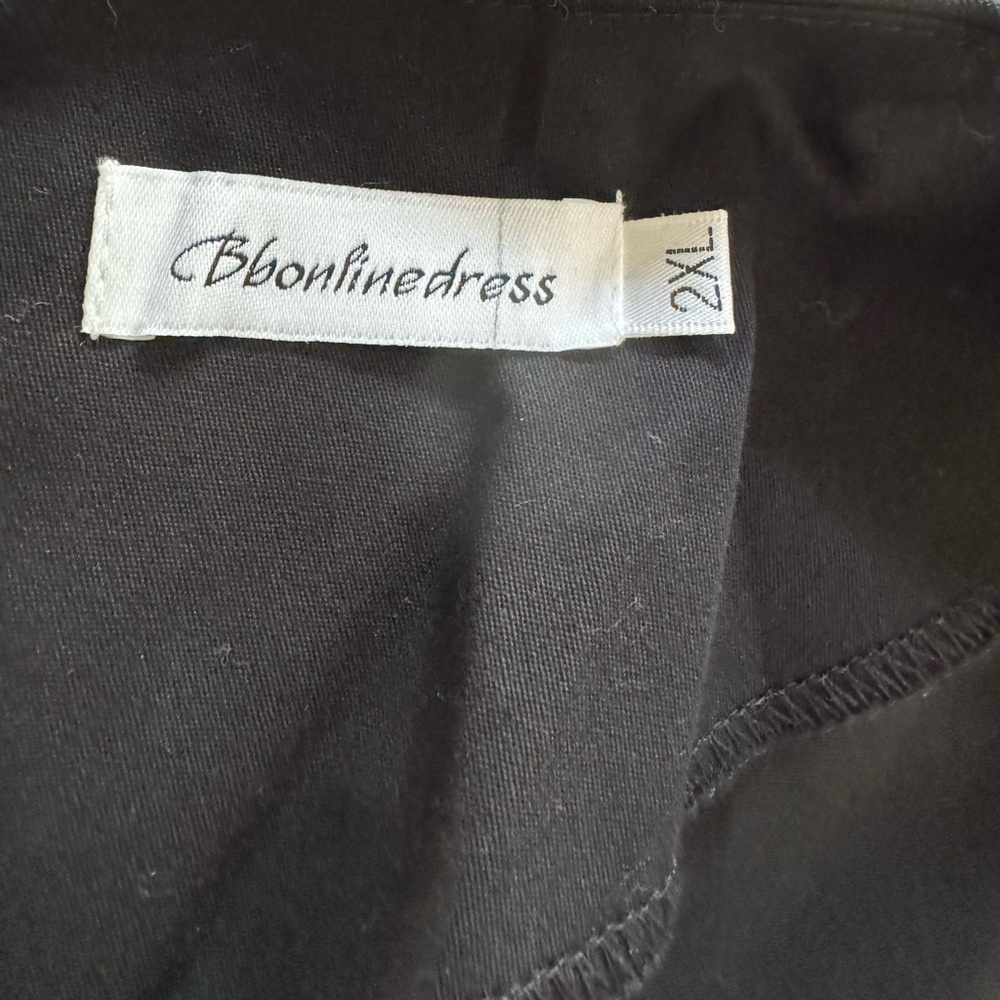 NWOT Bbonlinedress Elegant Black Faux Wrap Cap Sleeve Cotton Blend Dress Sz 2XL - Picture 3 of 9